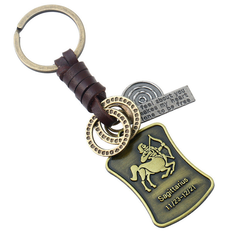 Wholesale of New 12 Constellations Retro Woven Cowhide Keychain